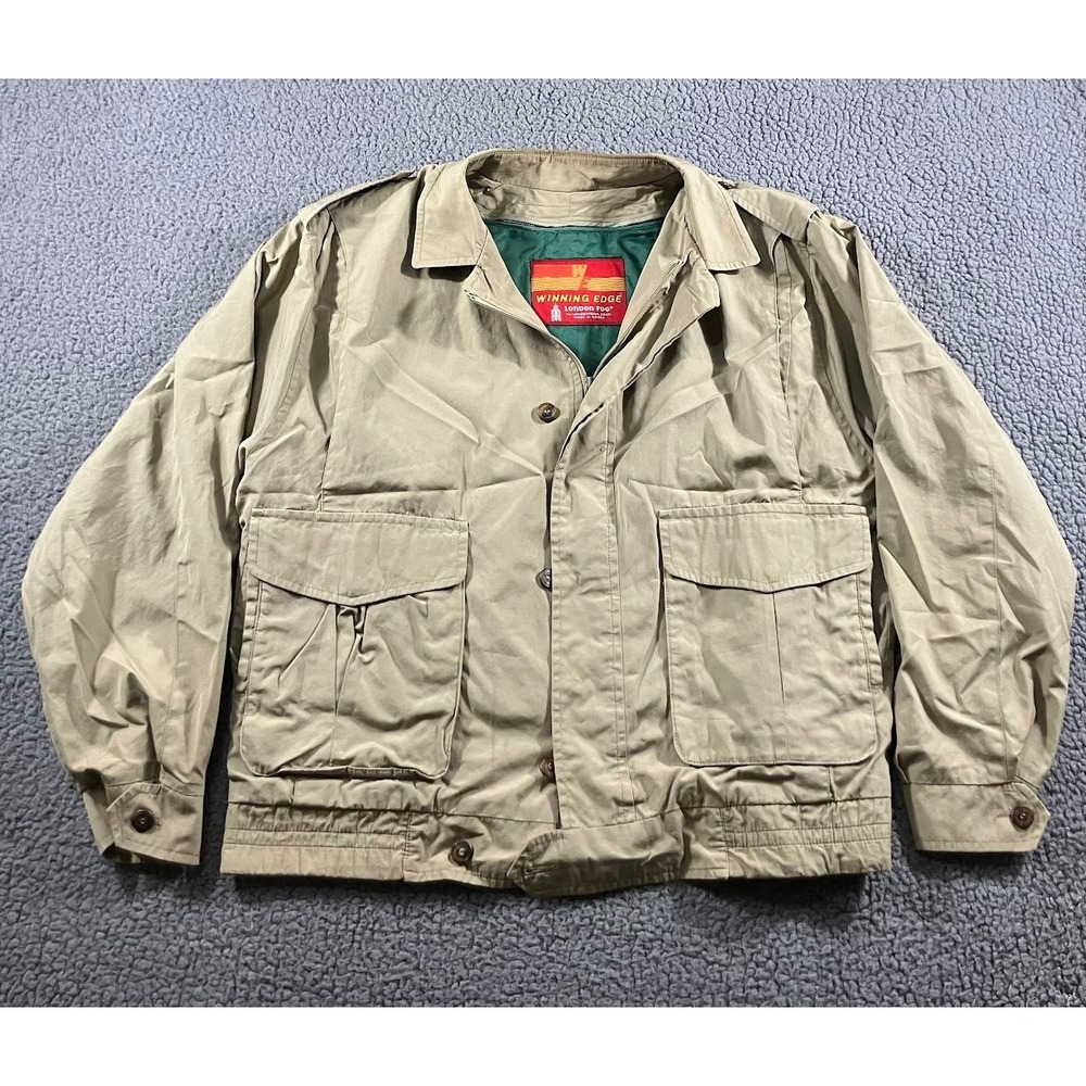 Vintage London Fog Jacket Mens 44 Long Tan 3M Thinsulate Safari Field Bomber 80s